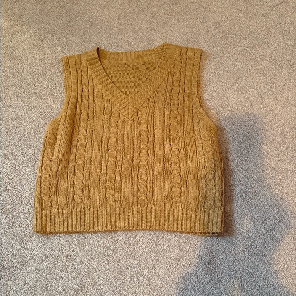 Cozy Tan Cable Knit Sweater Vest